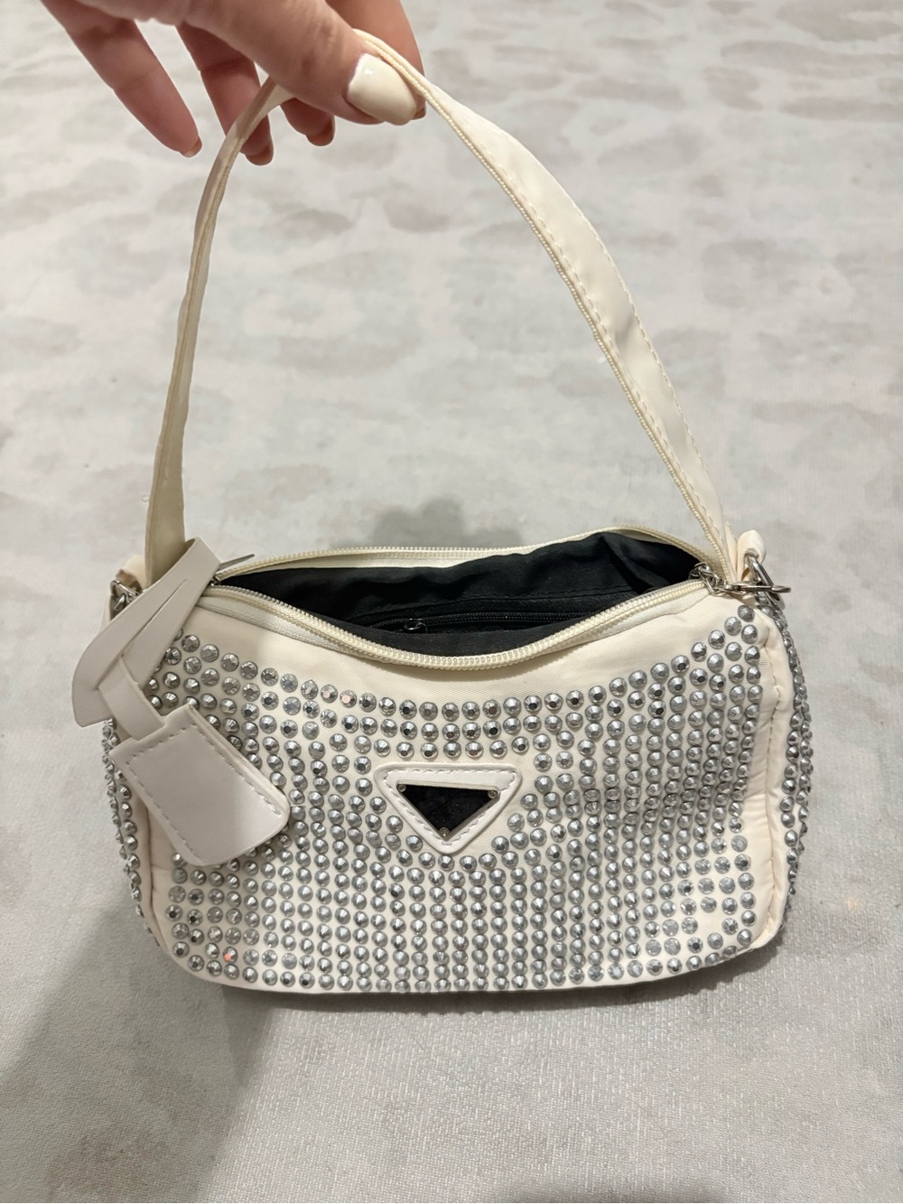 White Studded Shoulder Bag with Triangle Accent